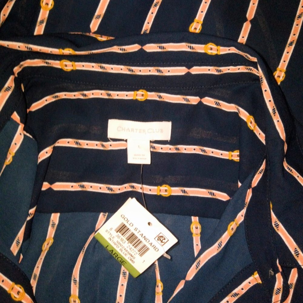 Natuical Striped Collared Blouse by Charter Club Sz Large NWT - Picture 5 of 15